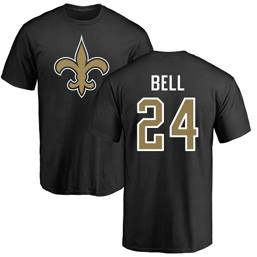 Men New Orleans Saints Black Vonn Bell Name and Number Logo NFL Football #24 T Shirt->nfl t-shirts->Sports Accessory